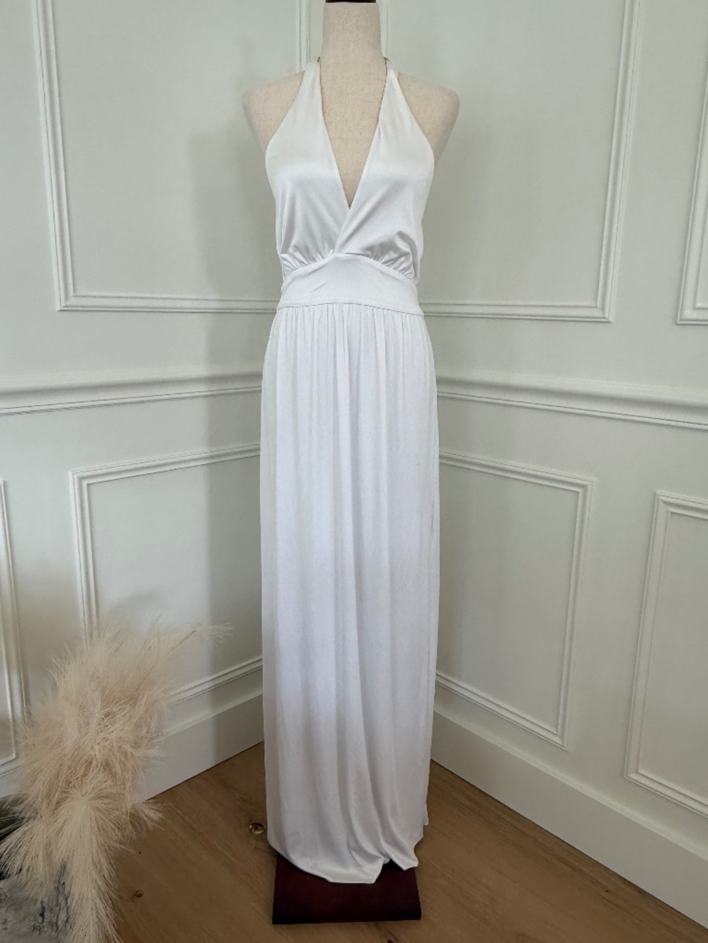 Halston Heritage Women's White Jersey Halter Maxi Dress